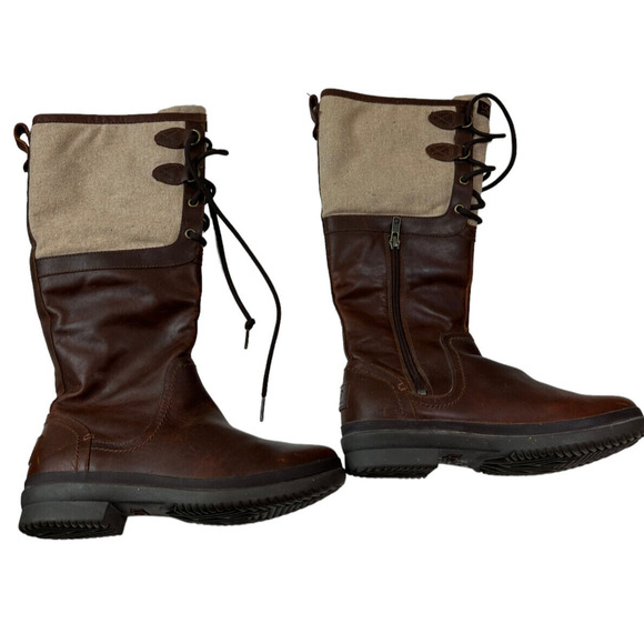 UGG Australia Elsa Brown Chestnut Leather Tall Boots Women's Size 6.5 - Picture 2 of 7